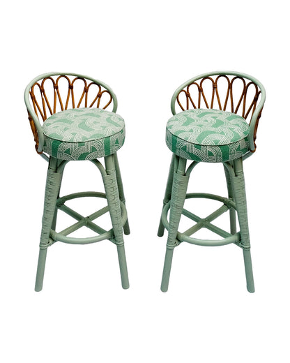 Pair of original "Angraves" cane stools (backed) Green